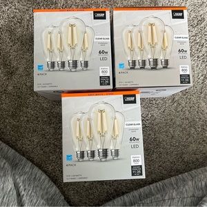 Feit Electric 60W ST19 Straight Filament Clear Glass Light Bulb Soft White 12 Pk